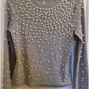 Gray Sweater with Pearl Embellishments nwt x-large